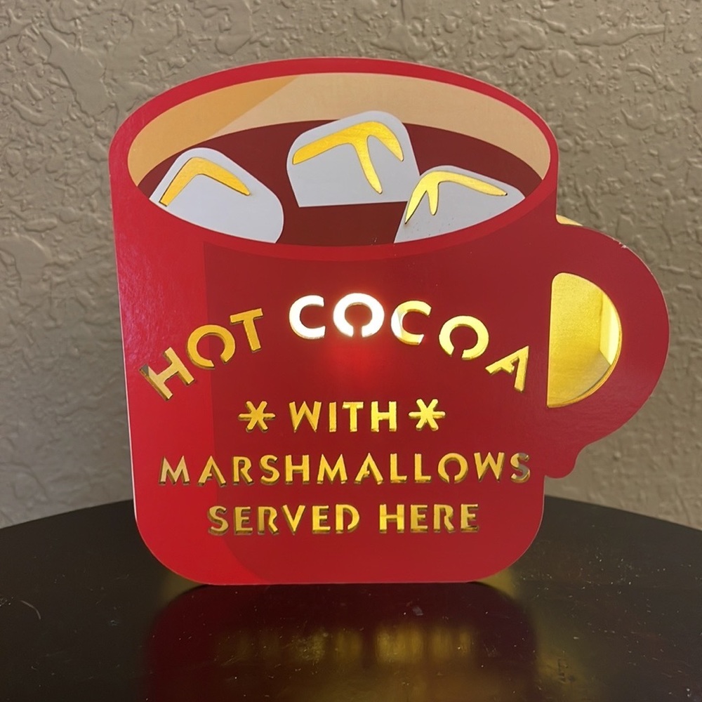 Red Wooden Lighted Hot Cocoa Cup Decor